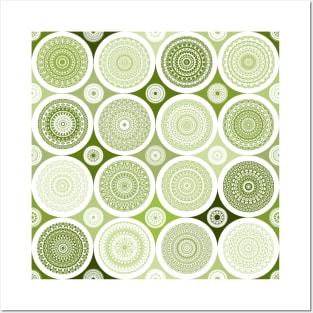 repeating pattern with boho style circles, green color Posters and Art